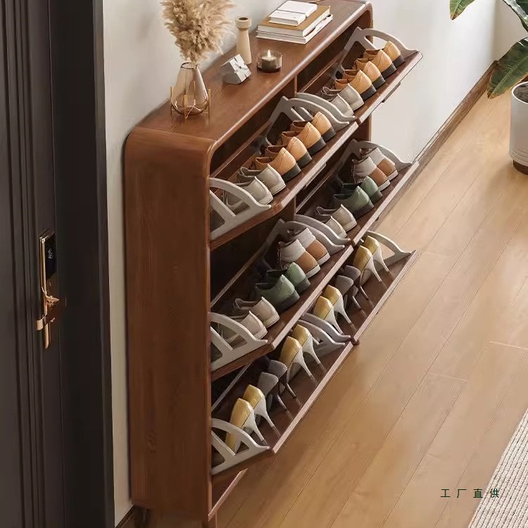 Ultra-Thin Shoe Cabinet Doorway Household Narrow Tipping Bucket Entrance Hall Indoor and Outdoor Corridor Multi-Layer Elevator Shoe Rack Solid Wood Color