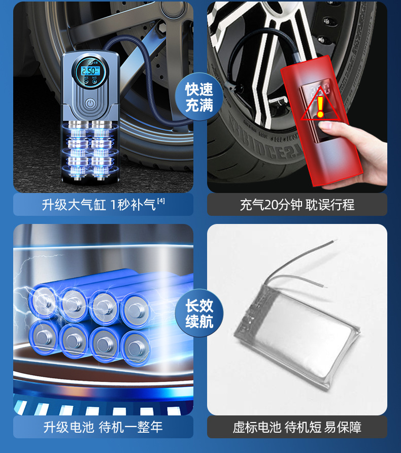 Car Air Pump Wireless Charging Mini Portable Car Electric Bicycle Tire Air Pump 12V Small