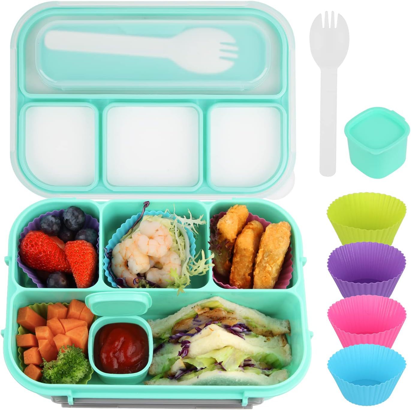 Amazon 7-piece lunch box suit caja de almuerzo portátil para niños dibujos animados fruta tenedor salsa box lunch suit