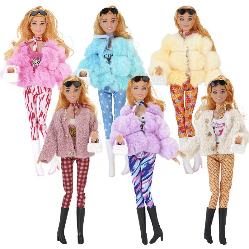 30CM Barbie doll 11-inch doll European and American winter fashion plush fur coat girls' toys cross-border hot sale