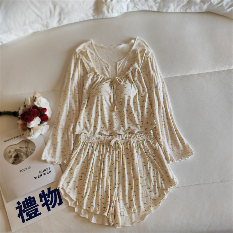 ND8394.3#(가슴 패드 포함) 사랑스러운 작은 꽃무늬 3종 세트