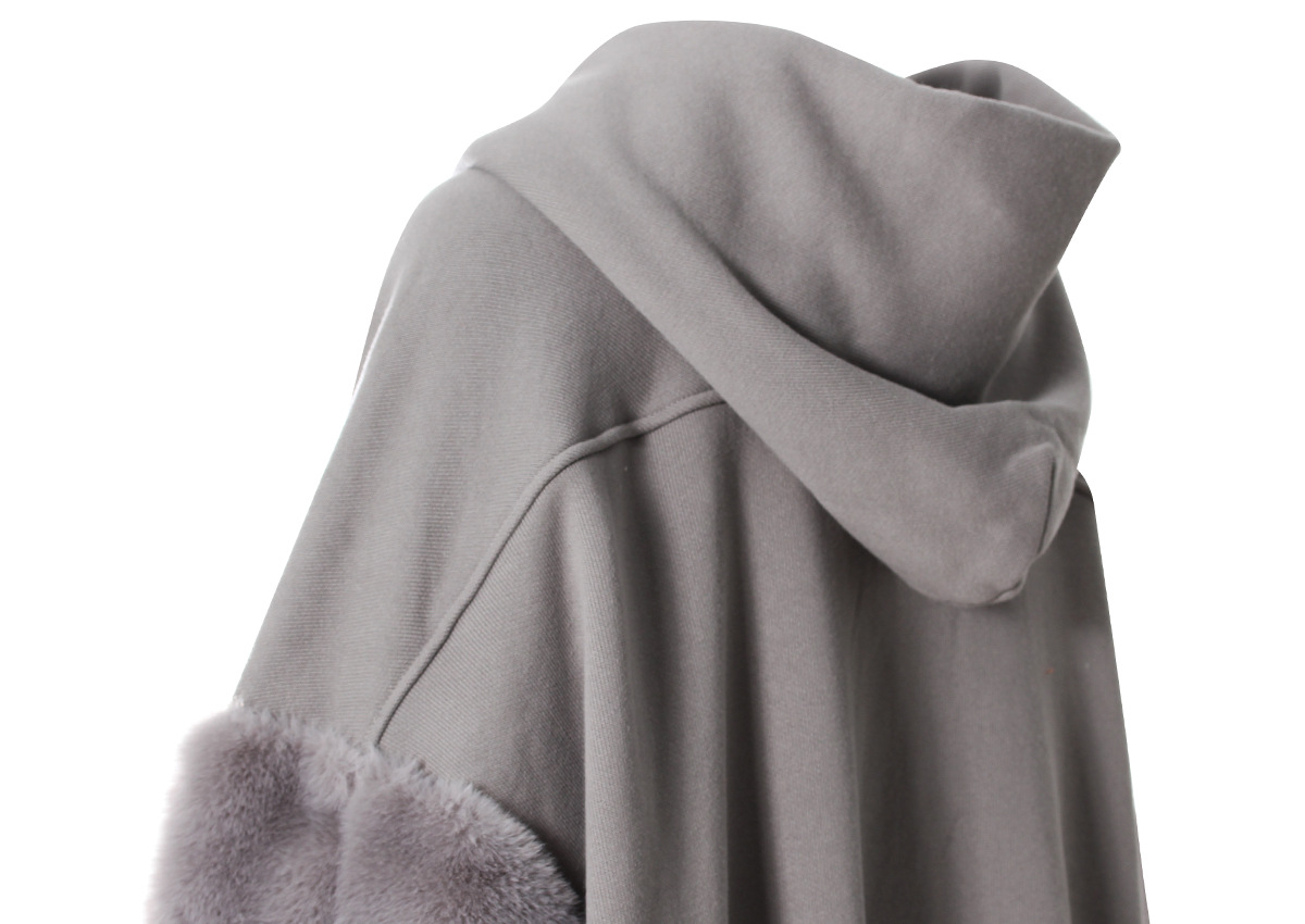 Winter Hooded Fleece lined Furry Sleeves Sweatshirt Women Idle Casual Loose Sleeve Length Cardigan Outerwear Top