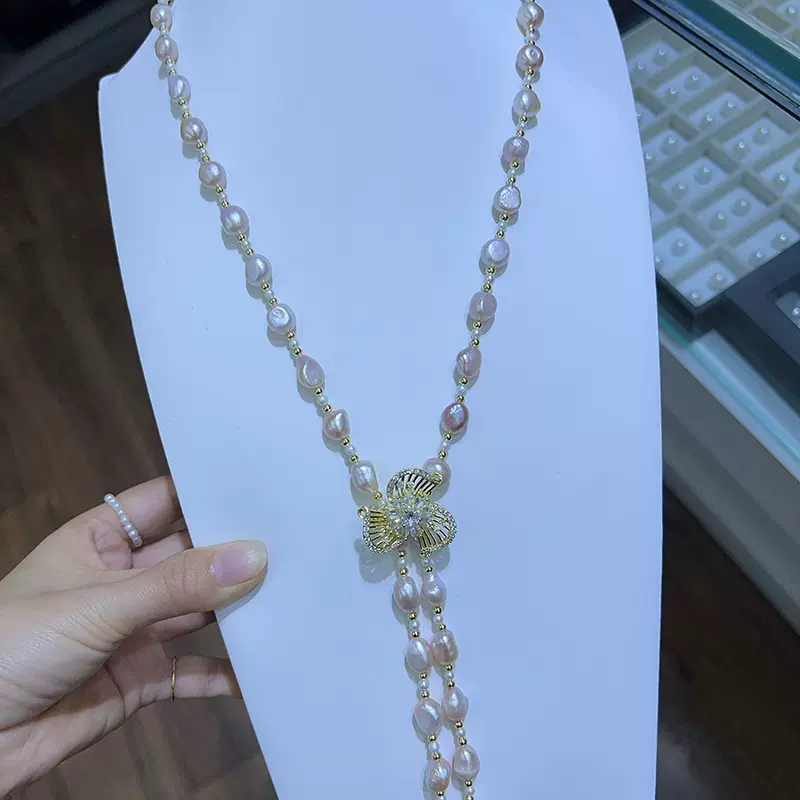 新款风车款天然巴洛克珍珠项链长款毛衣链百搭
