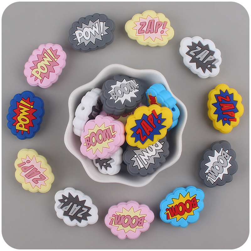 Nuevos suministros de bebé de silicona lindo explosión mordedor cuentas DIY bebé molar pezón anti-caída cadena Accesorios