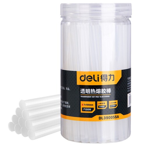 Deli 55 barrels 7*100mm hot melt glue stick high viscosity hot melt glue gun glue strip transparent white color