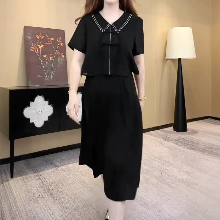 Летняя новая мода плюс размер свободный 250 кг толстый MM случайный шифон поддельный костюм принцессы платье из двух частей для детей