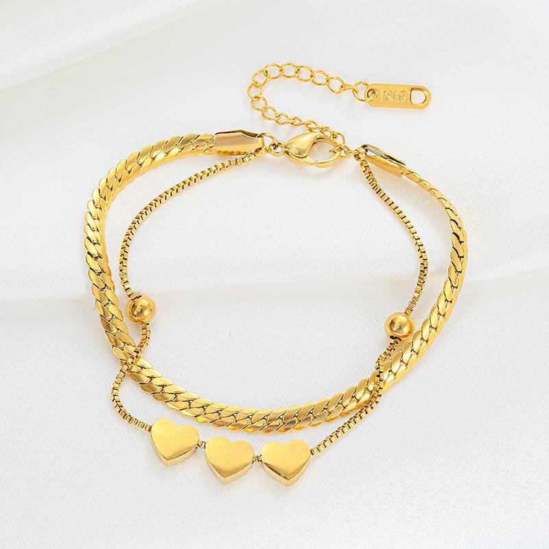18K Gold Plating Color Business Occasion 304 Stainless Steel Material Heart Shape Pattern Women'S Gender PVD Coated Real Gold Plated 18K Gold Heart Shape 304 Stainless Steel Fashion Waterproof Non Tarnish 304 Stainless Steel Bracelets