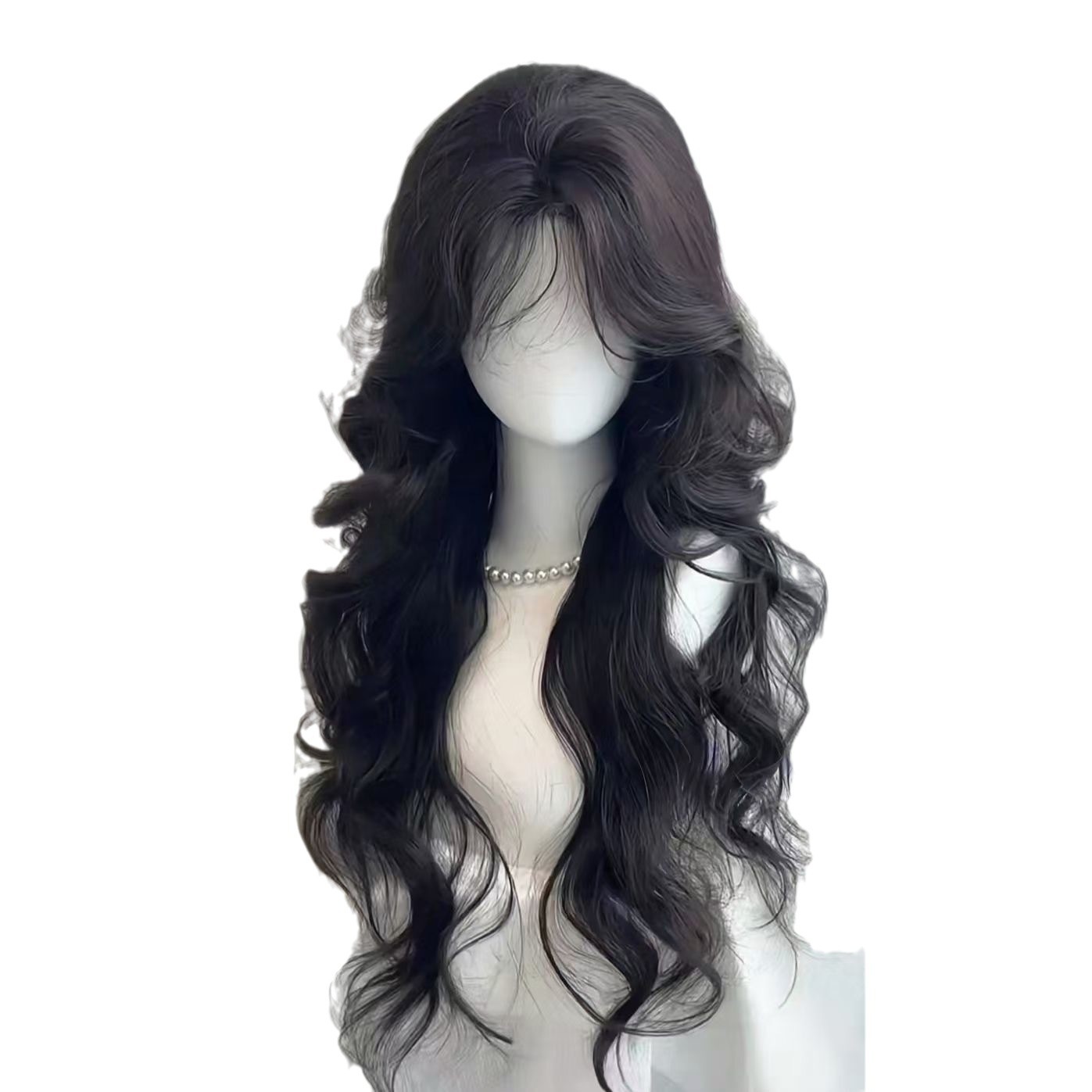 Connie Wig [Gentle Senior] Voluminøs Naturlig sort fransk midterdel Langt krøllet hår Elegant og blid stil