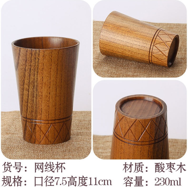 Fábrica directa creativa taza de té chino cilíndrico práctico taza de madera anti-escaldado taza de madera al por mayor gran cantidad de descuento