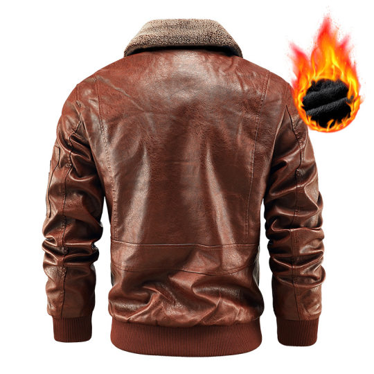 Cross-border Amazon in stock Lapel Men's Leather Jacket Winter New fleece-lined Thickened Men's Leather Jacket