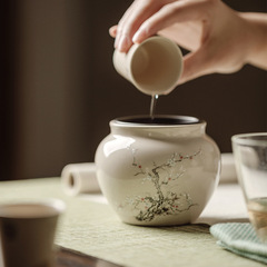 草木灰建水陶瓷茶洗茶渣缸水盂帶蓋日式家用蓋碗茶具壺承干泡台小