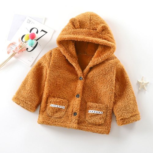 Children's flannel coat autumn and winter thickening boy's hooded sweater lined girl's autumn wear baby and toddler coat children's clothing