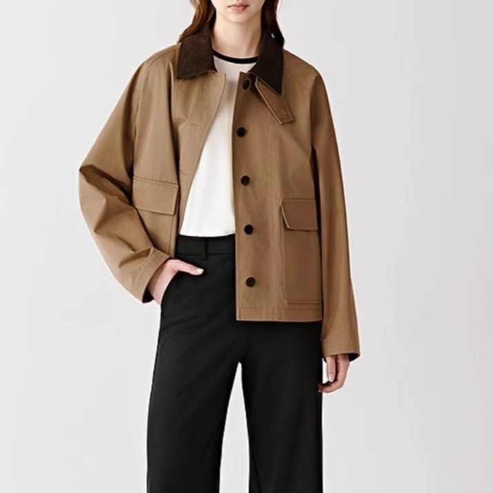 Ic Xiaohuo Women's Clothing 2025 Autumn New High-Density Twill Cotton Jacket Barn Style Windbreaker Short Coat