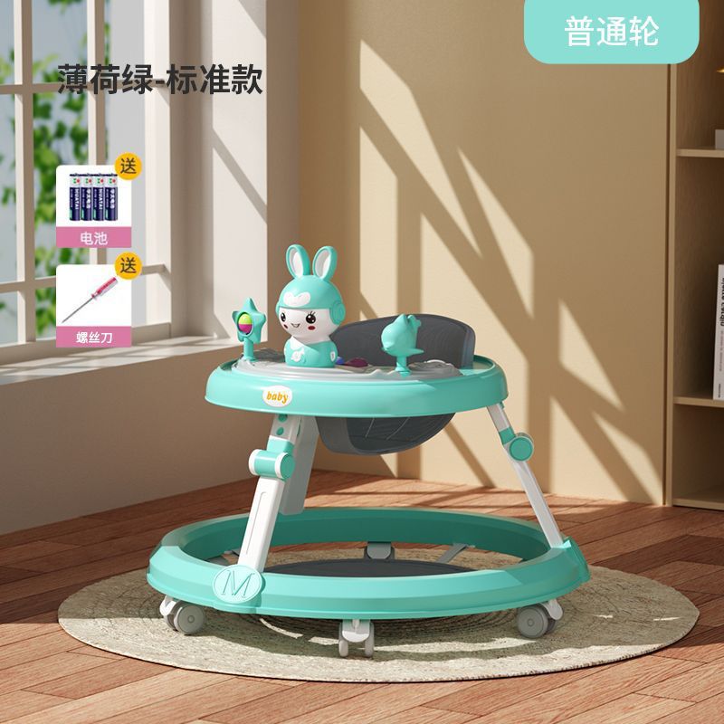 6~18개월 아기에게 적합한 민트 그린 - 일반 바퀴 장난감 트레이 + 음악 조명 + 발 패드