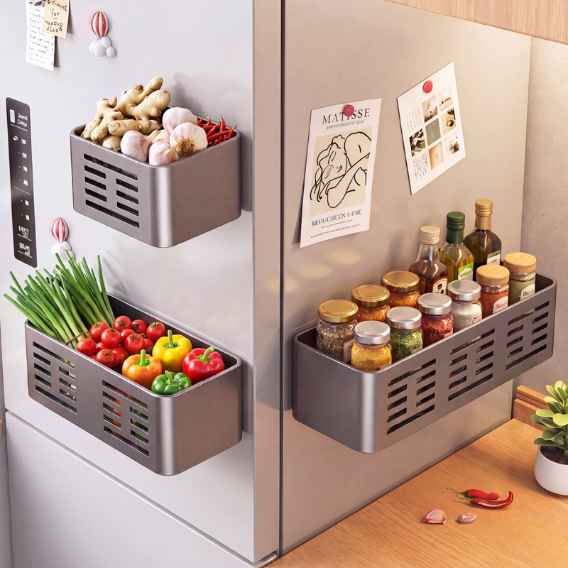 Storage and Organization Rack for Kitchen and Bathroom, Simple Storage Shelf for Bathroom Sink, Wall-Mounted, No-Drill Refrigerator Sticker Storage and Organization Rack for Kitchen and Bathroom, Simple Storage Shelf for Bathroom Sink, Wall-Mounted, No-Drill Refrigerator Sticker
