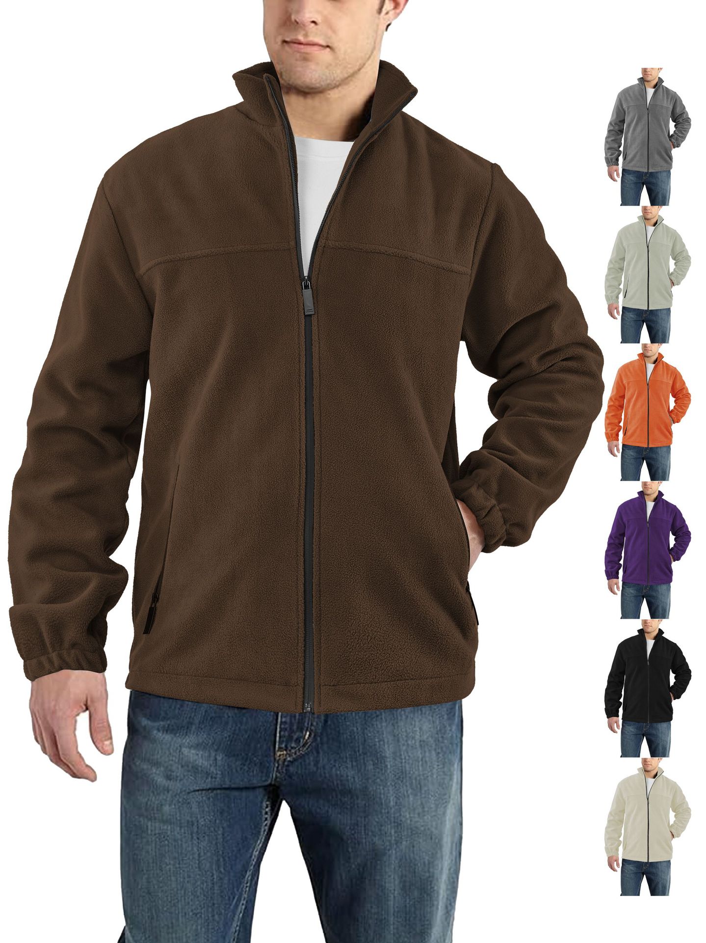 Neue europäische und amerikanische Herren-Polarfleecejacke für Frühling, Herbst und Winter 2026, Outdoor-Jacke mit Reißverschluss und Stehkragen_voghion.com