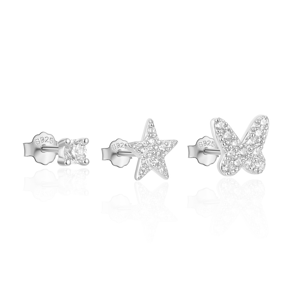 3g Weight Ear Studs Classification 1 Set Quantity Daily Occasion 925 Sterling Silver Material Star, Butterfly Pattern Women's Gender Plating Design Simple Style Style 1 Set 925 Sterling Silver Star Butterfly Ear Studs 127