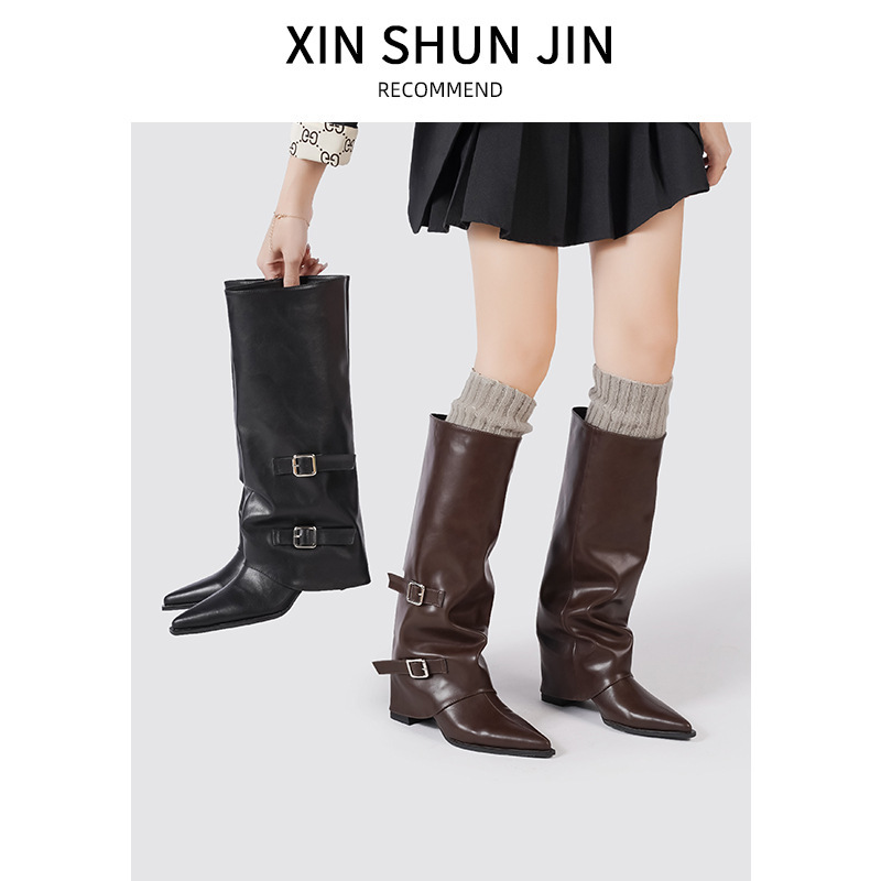 ~ Hot Girl Trouser Boots ~ 2025 Spring European and American Wedge Women's Boots High Heel Cuffed Boots Aura High Boots ~ Hot Girl Trouser Boots ~ 2025 Spring European and American Wedge Women's Boots High Heel Cuffed Boots Aura High Boots