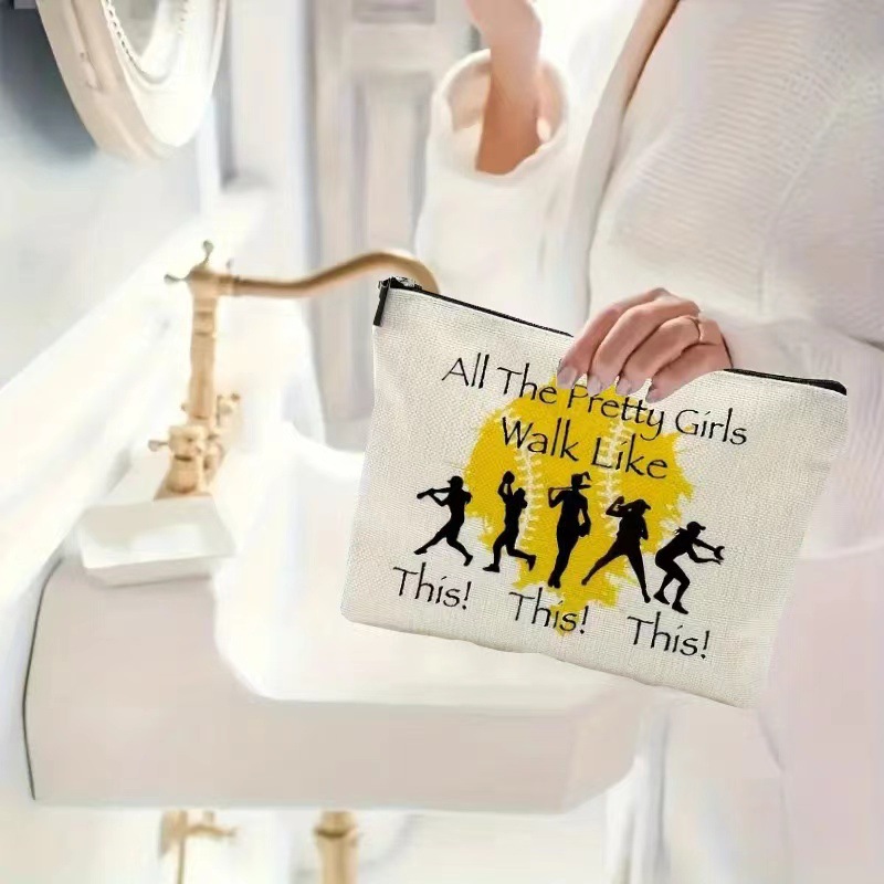 Elementos deportivos de béisbol bolsas de maquillaje impresas para chicas de béisbol bolsas portátiles de baño regalos para los amantes del béisbol