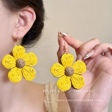 三亚热恋 草编太阳花耳环女海边度假风旅游拍照耳饰夸张甜美耳钩