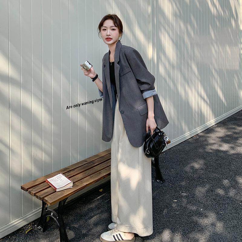 感灰色小西装春秋新款炸街设计感宽松休闲显瘦气质西服外套|undefined