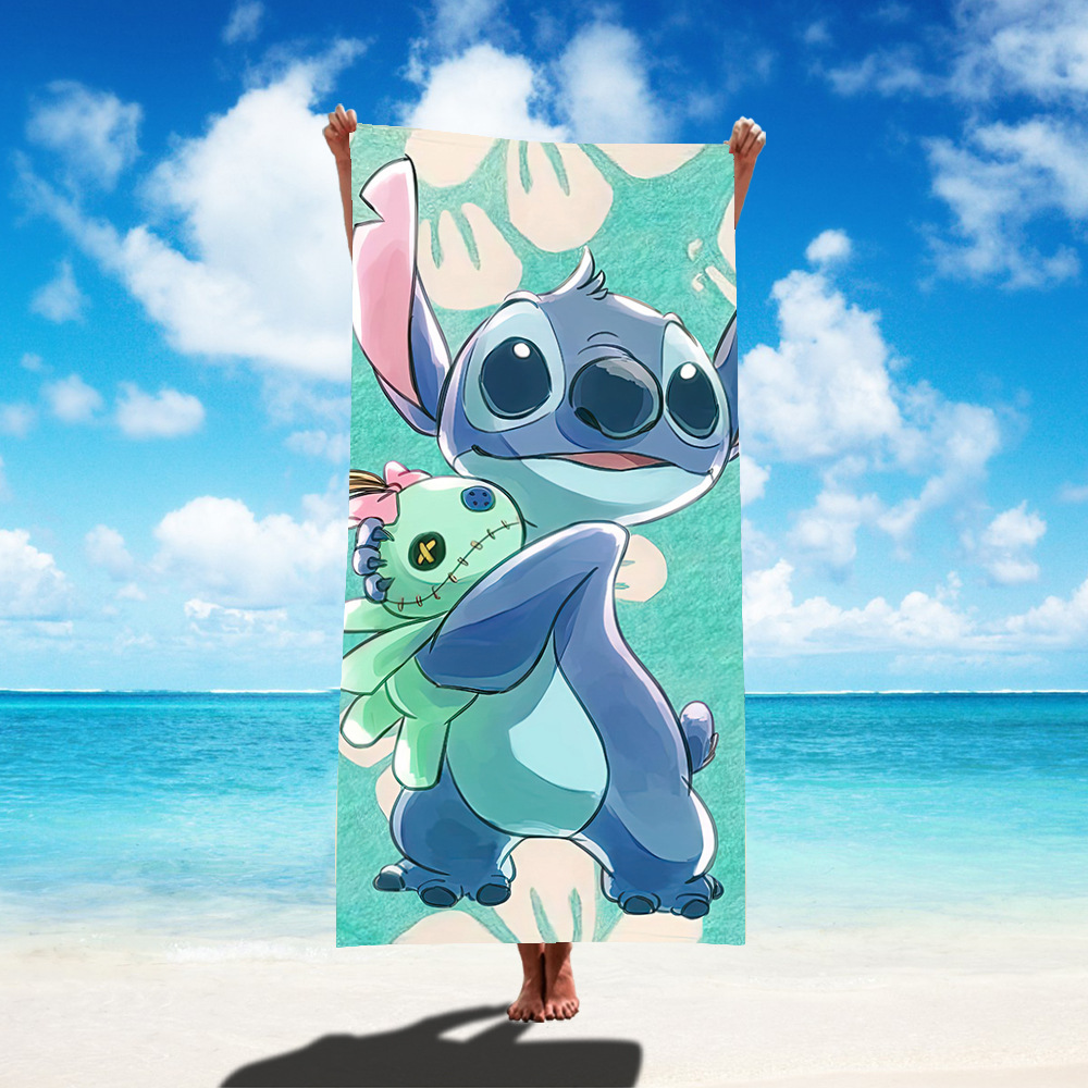 TEMU nueva toalla de playa estampada Stitch de gran tamaño toalla de baño para niños toalla de baño toalla de microfibra