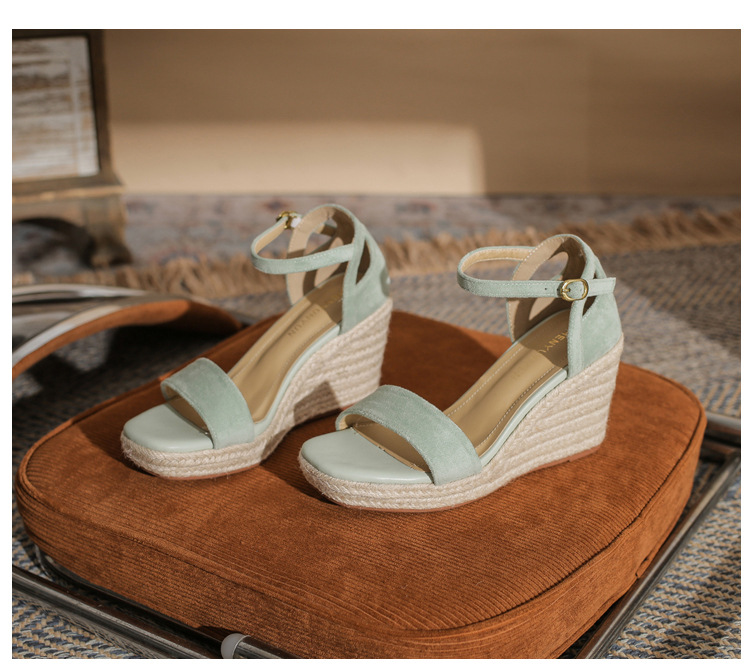 Sandal nữ gót xuồng cao đế dày hở mũi quai đan dây thừng — Xanh lá cây nhạtcolor chi tiết 22