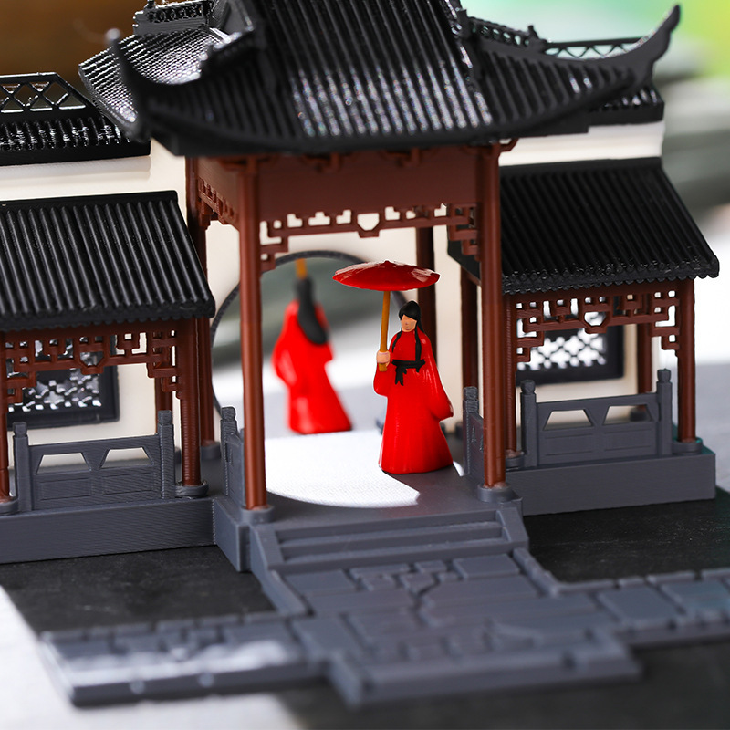 Umbrella-holding Beauty Micro-landscape Antique Figure Ornaments Water and Land Cylinder Stone Fakery Bonsai Sheung Shui Stone Landscaping Decoration