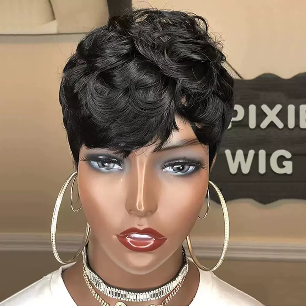 pixie wigs 速卖通热销假发女hair欧美假发短卷发高温丝化纤假发