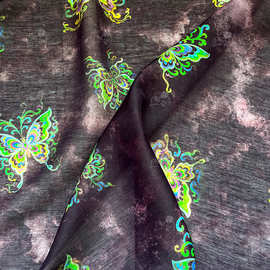 蝶影幻墨 天丝亚麻布料纱裙汉服衬衫旗袍新中式国风手工diy面料