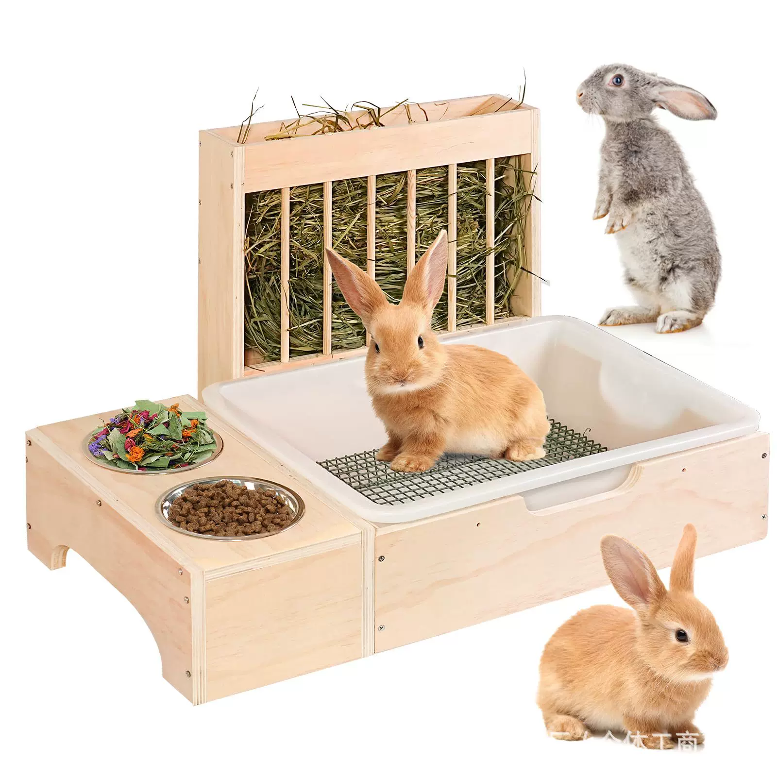 木质兔子食物喂食器实木大容量仓鼠龙猫喂食架宠物窝二合一喂食器