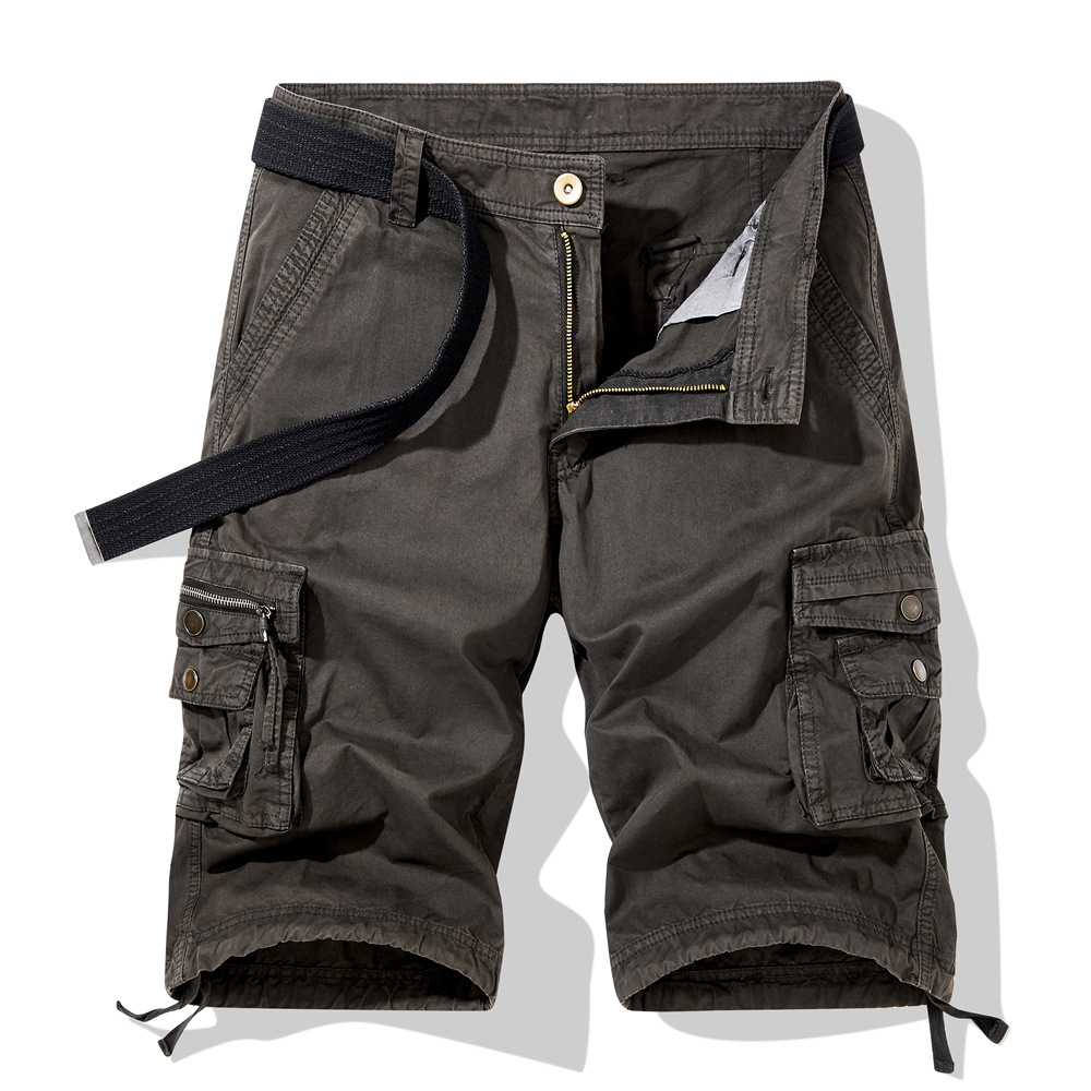 Pantalones cortos deportivos de verano para hombre, ropa de trabajo de marca a la moda, con múltiples bolsillos, corte holgado, talla grande, pantalones cortos informales de longitud media, estilo fino.