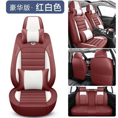Four Seasons Pad, Car Seat Cushion Full Leather Seat - red-and-white-deluxe-edition-1