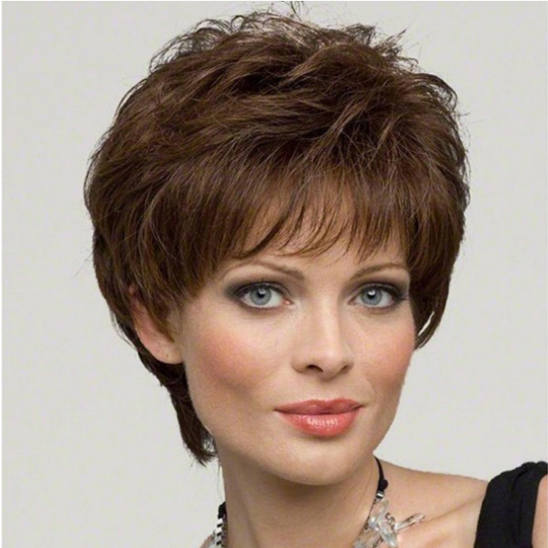 Short curly hair Brown micro-curled whole wig head cover