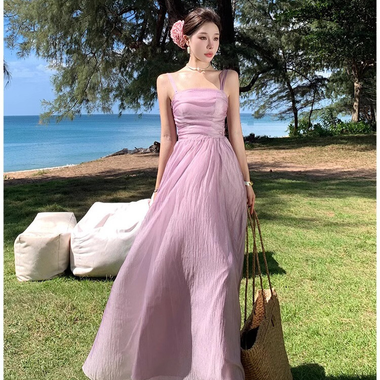 Diamond Chiffon Lining Collates 2024 Summer New Fairy Atmosphere Purple Sling Dress Women Diamond Chiffon Lining Collates 2024 Summer New Fairy Atmosphere Purple Sling Dress Women