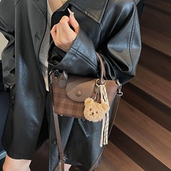 跨境外贸简约上课通勤女包时尚百搭单肩斜挎包大容量格子托特包
