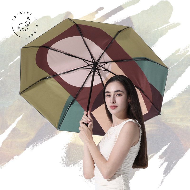 Free Elephant Three-fold Double-layer Sunshade Silver Glue Black Glue Outdoor Sun Protection UPF50 Folding Hand-open UV Protection Parasol