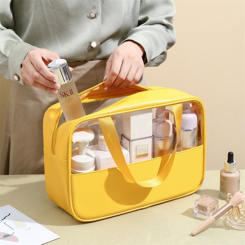 Transparent makeup bag with splicing PVC shower travel toiletry bag PU waterproof tote bag large capacity travel portable storage bag