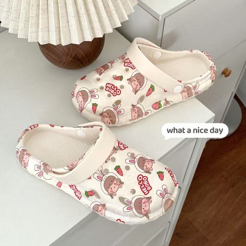 2025 Model Slimey Slipper for Women - Summer Outdoor Wear, Cute Indoor Home Slippers with Non-Slip Sole, Thick Heel Hole-to-Hole Shoes for Summer