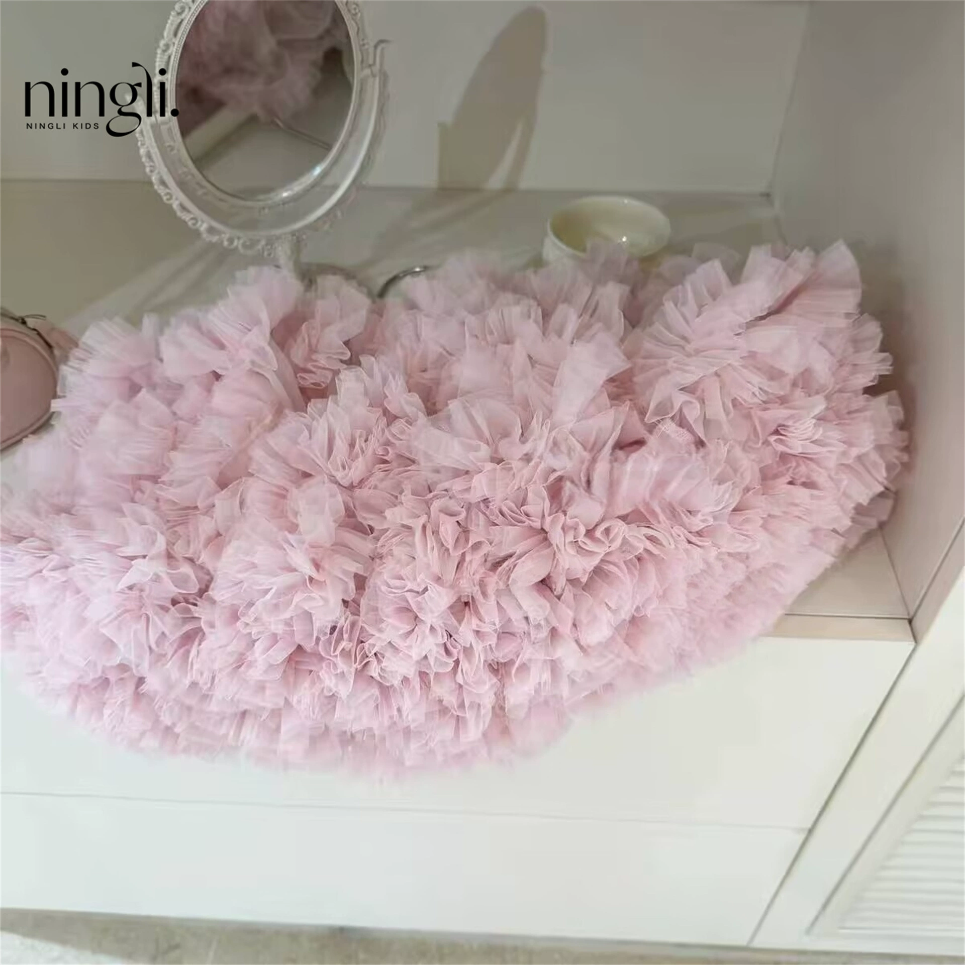 Принцесса-пачка Ningli для девочек, пышная полудлина, сетчатый балетный слой, персиково-розовая
