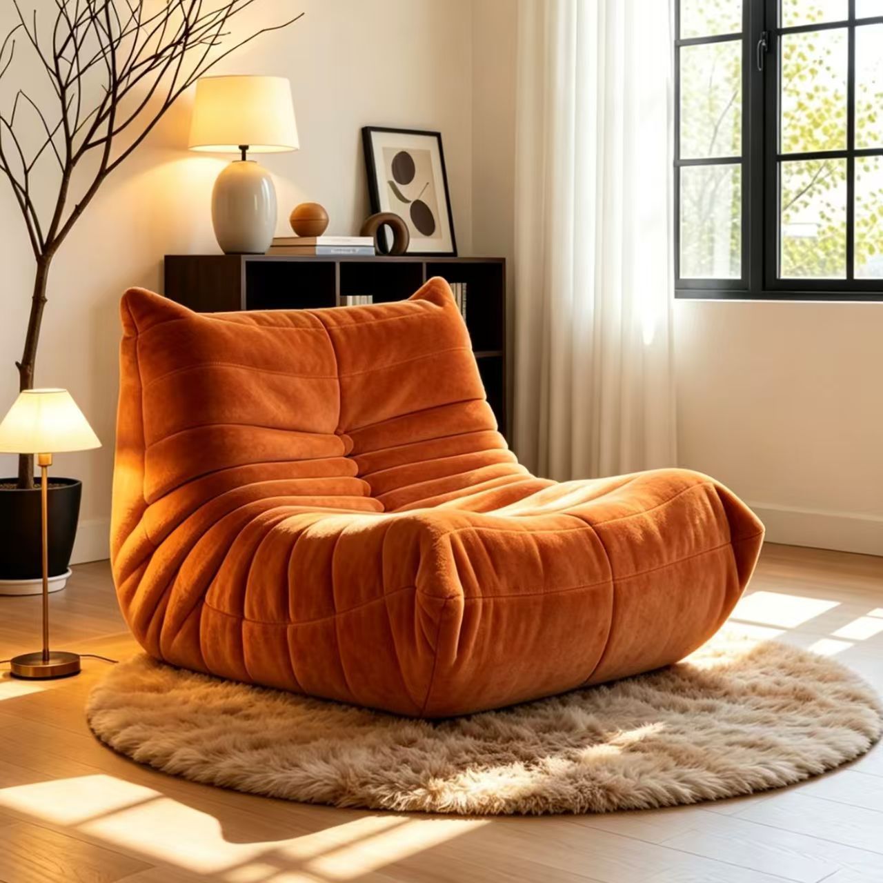 Caterpillar lazy sofa in cream style for home use in the living room, suitable for sleeping and reclining, single-person sofa chair, popular online leisure sofa chair