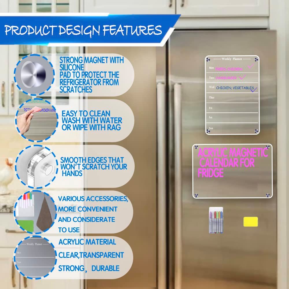 Fábrica en stock planificador de comidas semanal tablero de acrílico magnético refrigerador acrílico magnético tablero de mensajes de borrado en seco image 6