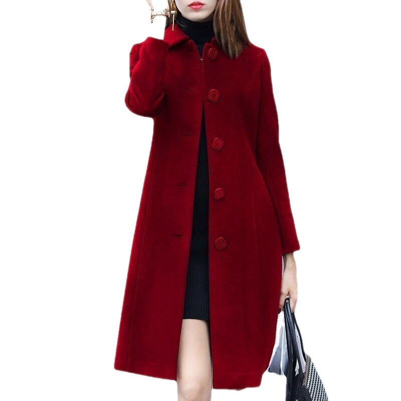 Long woolen coat, autumn jacket, woolen suit, mid-length, fitted