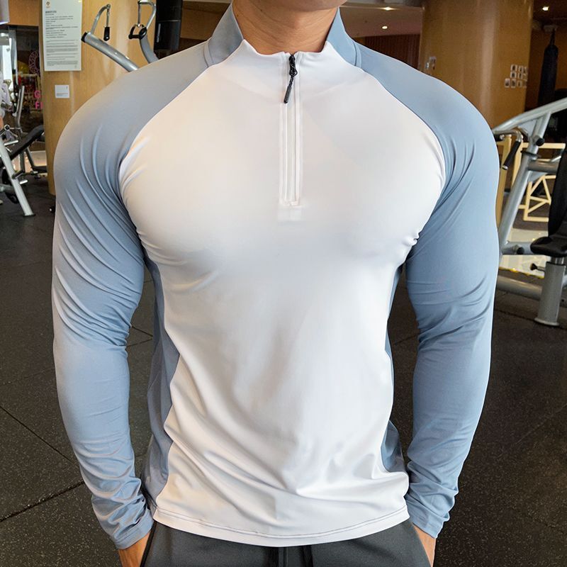 Fitness Clothing, Sports Long-Sleeved Men's Spring & Fall Thin Elastic Quick-Drying Clothing, Tight-Fitting Sports Tops, Stand-Up Collar Polo Shirts Fitness Clothing, Sports Long-Sleeved Men's Spring & Fall Thin Elastic Quick-Drying Clothing, Tight-Fitting Sports Tops, Stand-Up Collar Polo Shirts