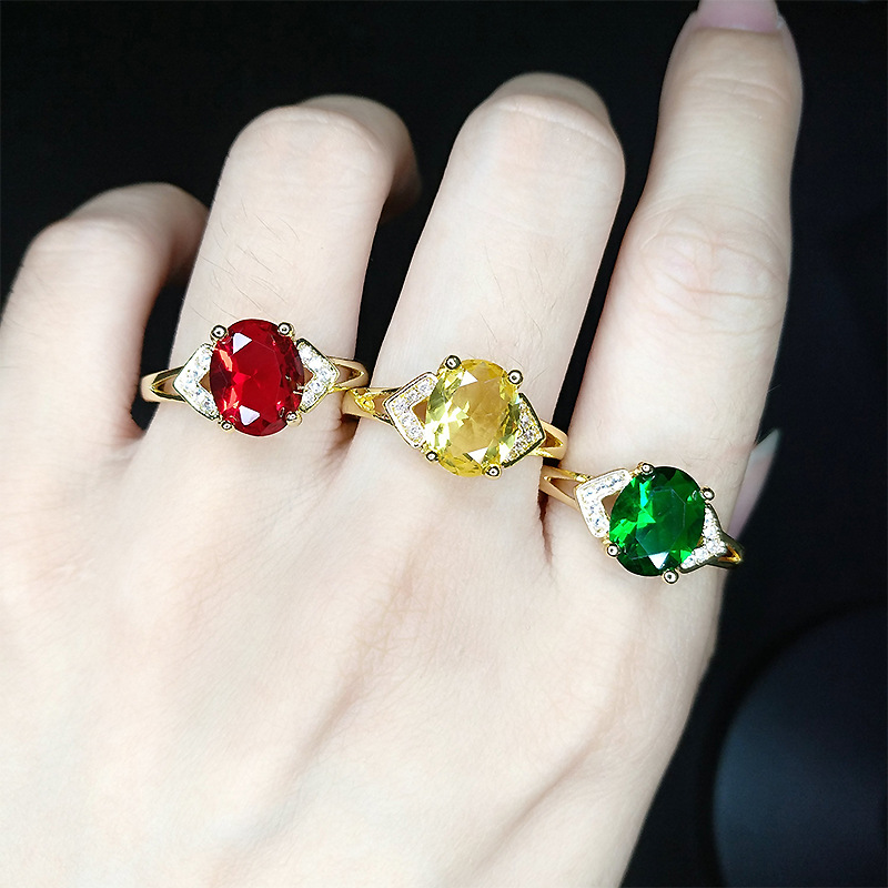 Fashion Oval Copper Plating Inlay Artificial Gemstones Rings 1 Piece