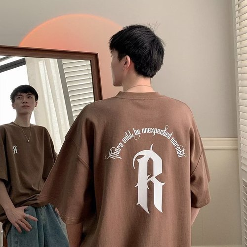 Cross-border Instagram short sleeve t-shirt for men, Hong Kong-style printed crew neck t-shirt, Hong Kong-style simple and versatile trendy brand five-finger top.