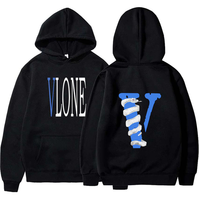 Vlone Hoodie Blue Snake Logo Black