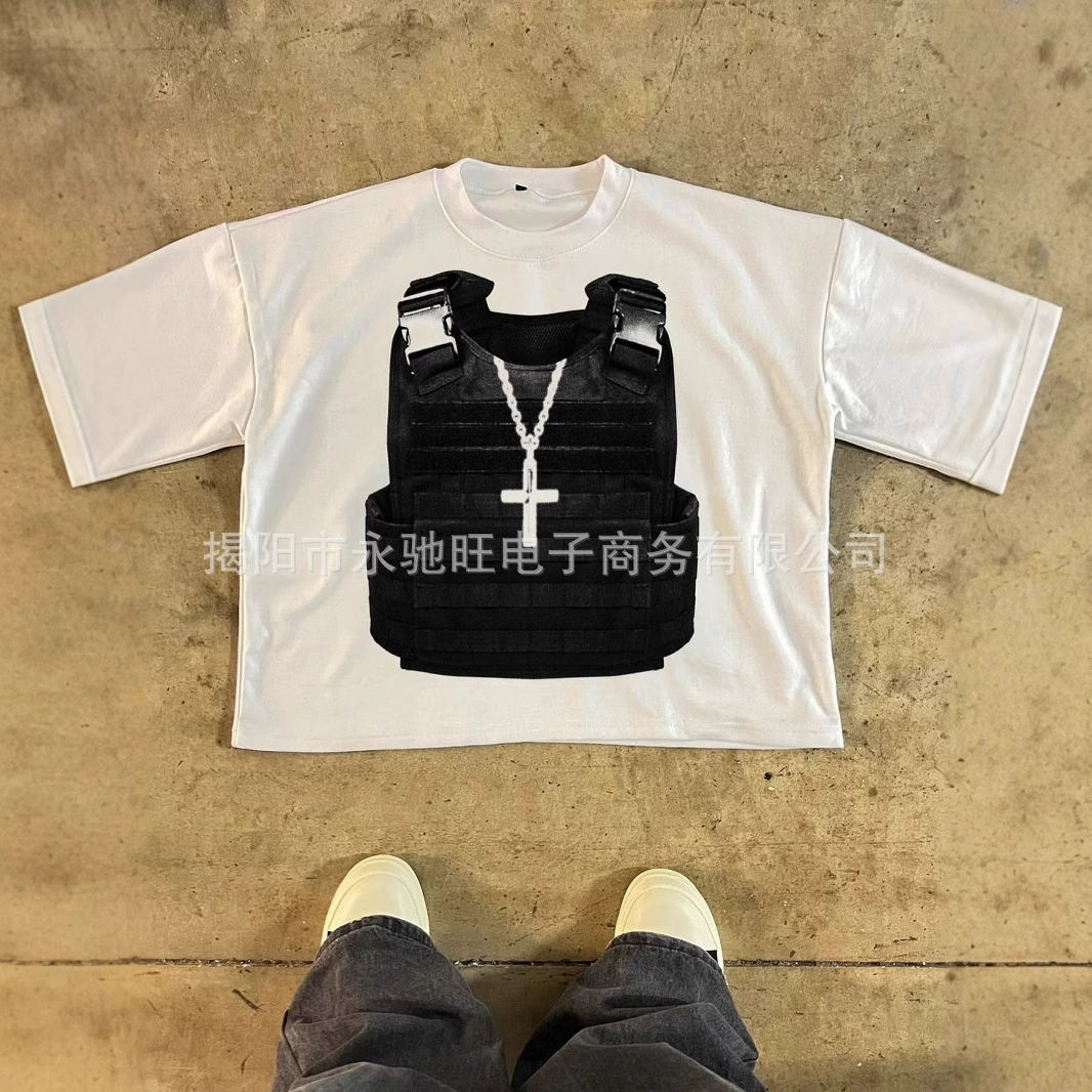 Новая летняя стираная рубашка с короткими рукавами и круглым вырезом в японском стиле, модный американский свободный повседневный топ