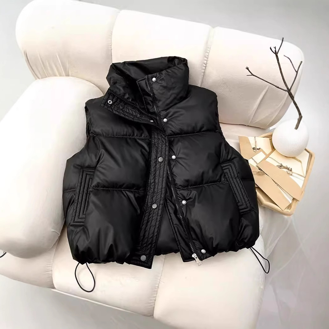 2024PU piel simple chaleco de algodón otoño invierno nuevo estilo de estudiantes de estilo extranjero pequeño cuello de collar de color sólido chaqueta coreana mujer image 4