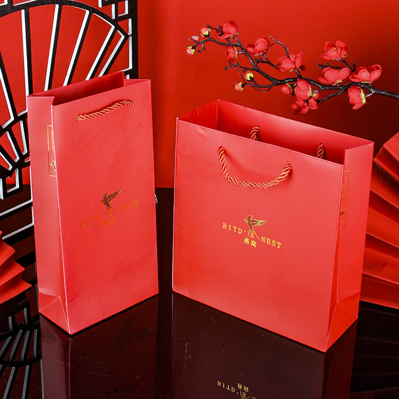 高档加厚燕窝礼品袋红色珍贵礼品袋包装袋高档手拎袋新款手提纸袋